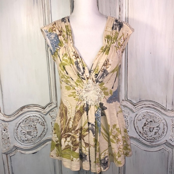 Baraschi Soft Knit Floral Sleeveless Gathered  V Neck Top Size Small - Picture 1 of 12